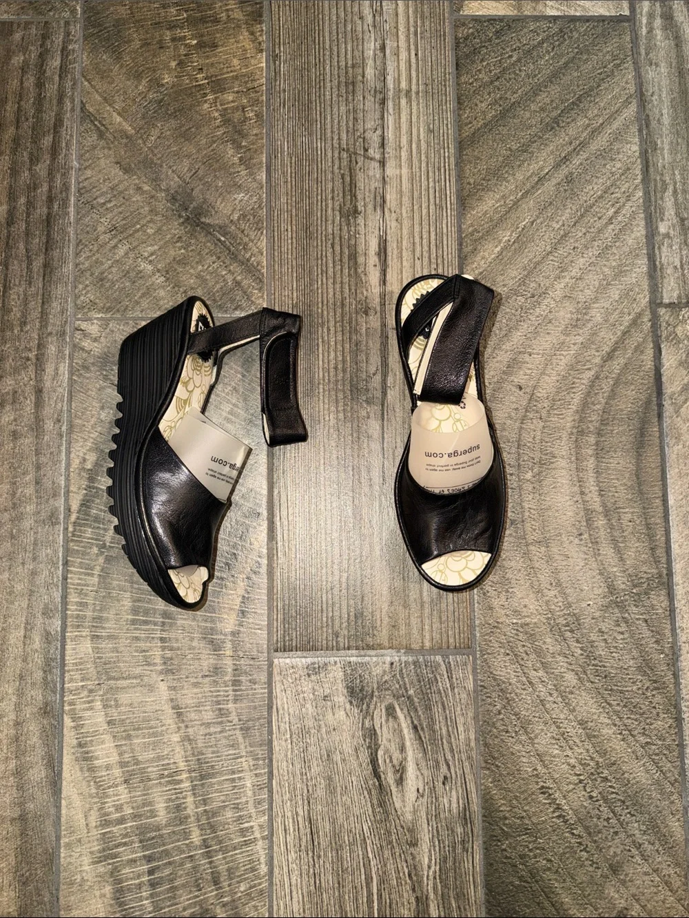 Fly London Black 2.5” Wedge Sandals with Ankle Strap